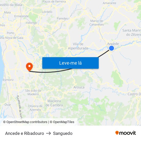 Ancede e Ribadouro to Sanguedo map