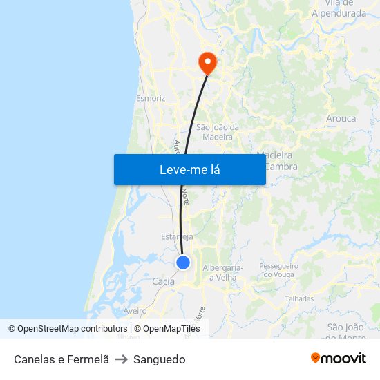 Canelas e Fermelã to Sanguedo map