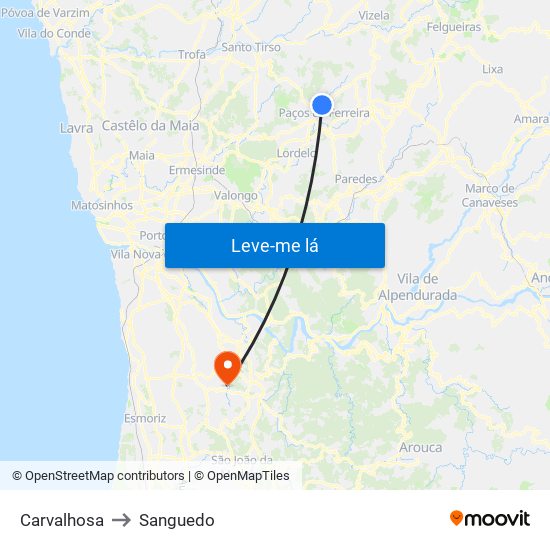 Carvalhosa to Sanguedo map