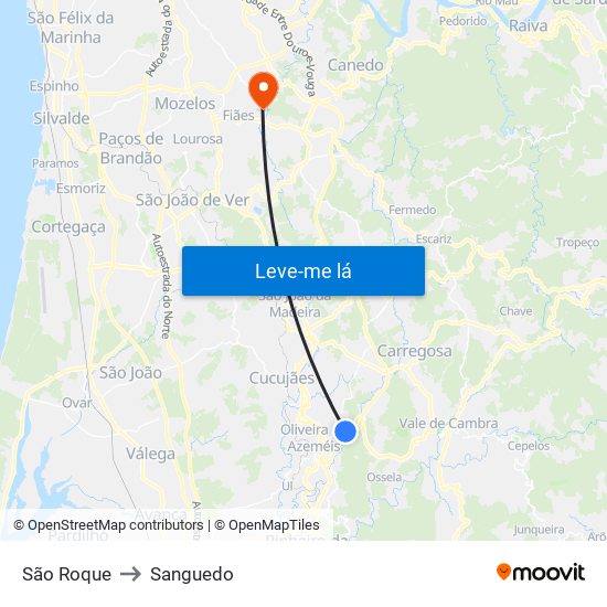 São Roque to Sanguedo map