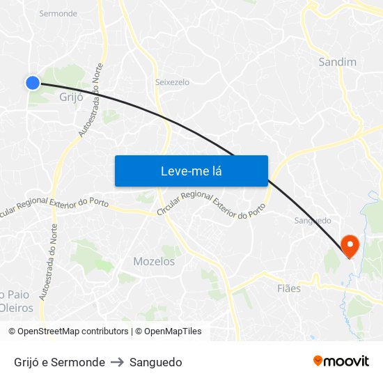 Grijó e Sermonde to Sanguedo map
