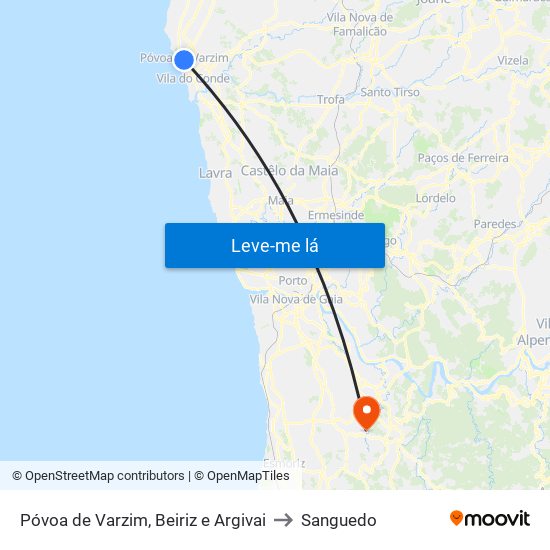 Póvoa de Varzim, Beiriz e Argivai to Sanguedo map