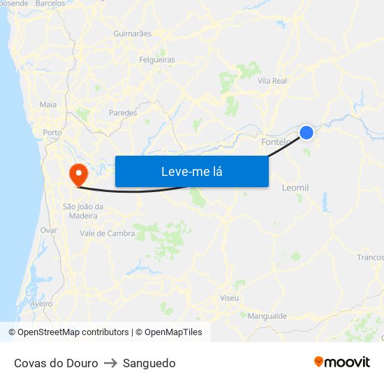 Covas do Douro to Sanguedo map