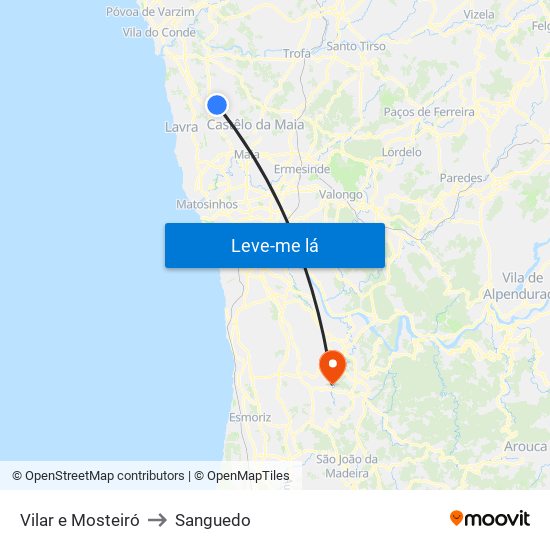 Vilar e Mosteiró to Sanguedo map