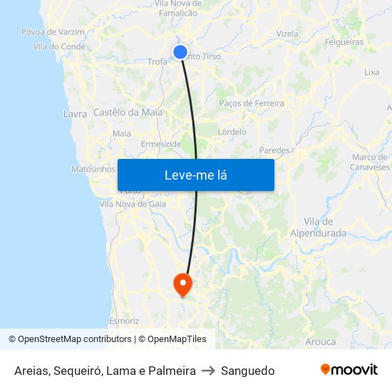 Areias, Sequeiró, Lama e Palmeira to Sanguedo map