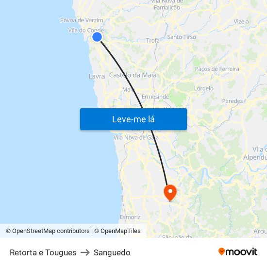 Retorta e Tougues to Sanguedo map