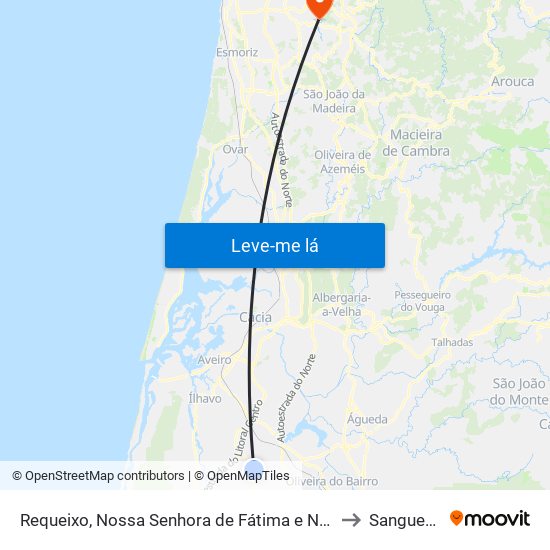 Requeixo, Nossa Senhora de Fátima e Nariz to Sanguedo map