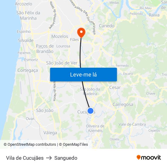 Vila de Cucujães to Sanguedo map