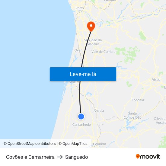 Covões e Camarneira to Sanguedo map