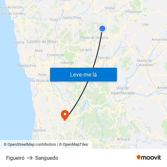 Figueiró to Sanguedo map
