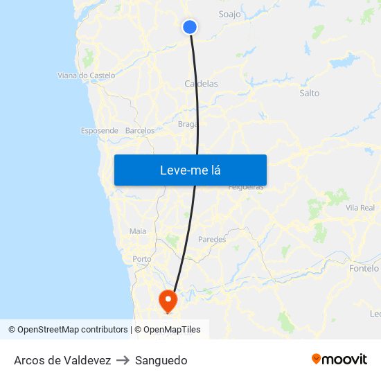 Arcos de Valdevez to Sanguedo map