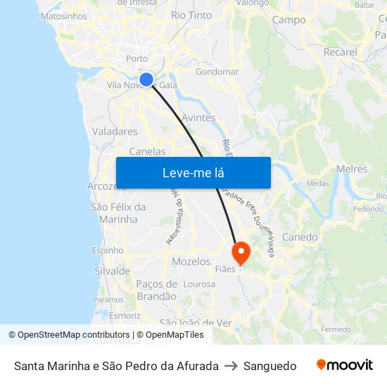 Santa Marinha e São Pedro da Afurada to Sanguedo map