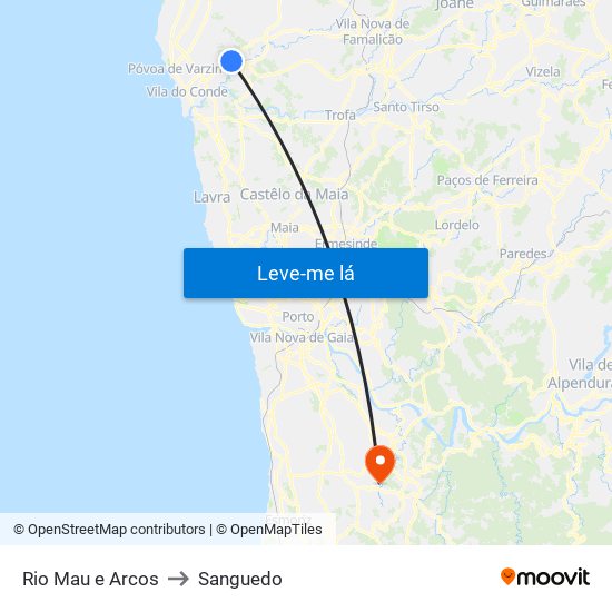 Rio Mau e Arcos to Sanguedo map