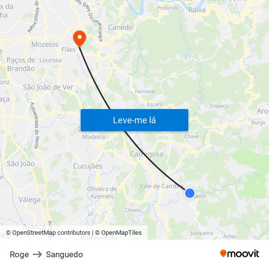 Roge to Sanguedo map