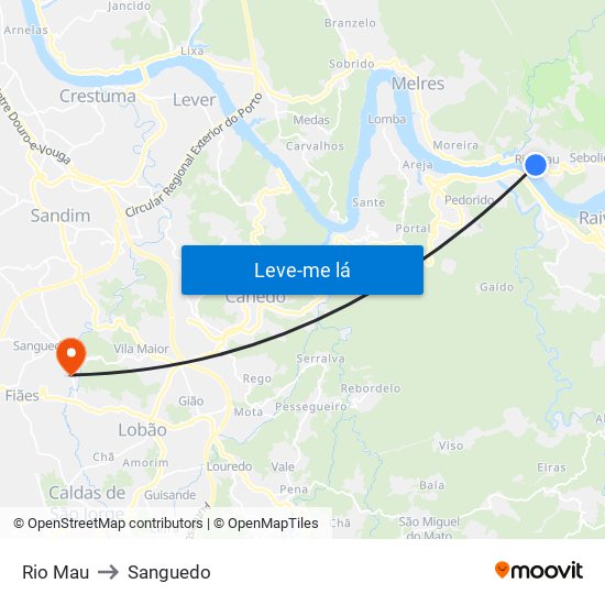 Rio Mau to Sanguedo map
