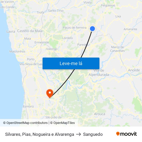 Silvares, Pias, Nogueira e Alvarenga to Sanguedo map