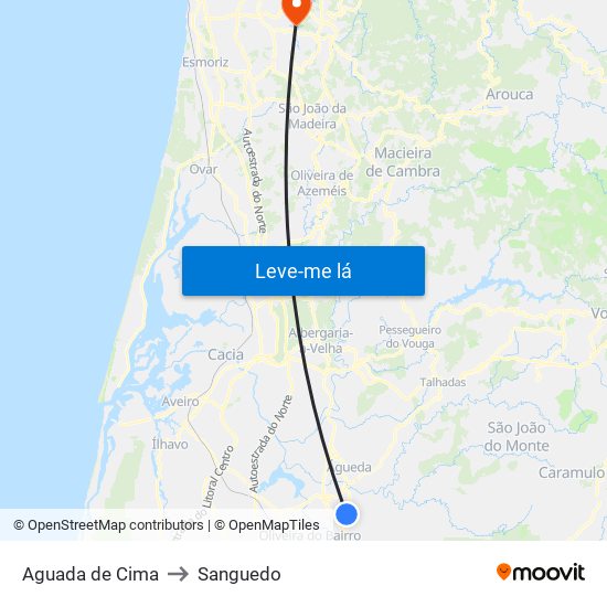 Aguada de Cima to Sanguedo map