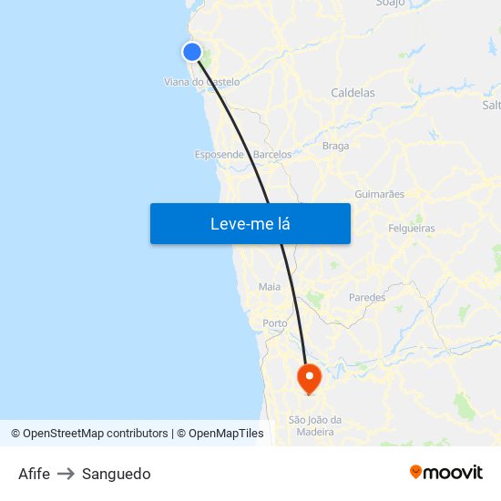 Afife to Sanguedo map