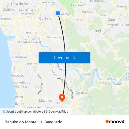 Baguim do Monte to Sanguedo map