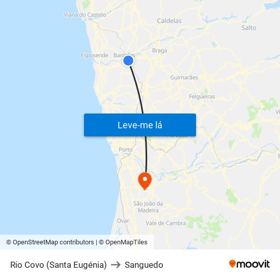 Rio Covo (Santa Eugénia) to Sanguedo map