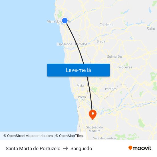 Santa Marta de Portuzelo to Sanguedo map