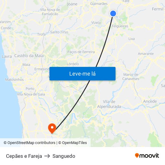 Cepães e Fareja to Sanguedo map
