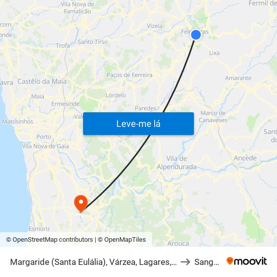 Margaride (Santa Eulália), Várzea, Lagares, Varziela e Moure to Sanguedo map