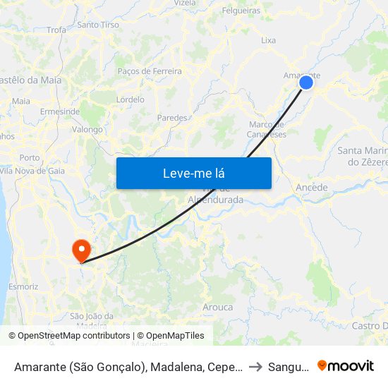 Amarante (São Gonçalo), Madalena, Cepelos e Gatão to Sanguedo map