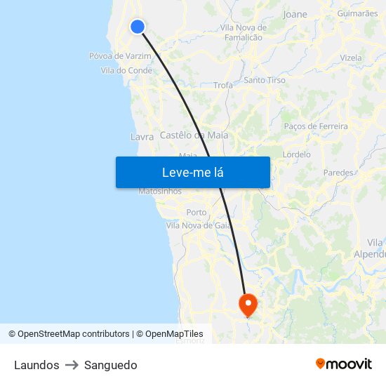 Laundos to Sanguedo map