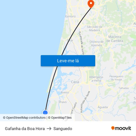 Gafanha da Boa Hora to Sanguedo map