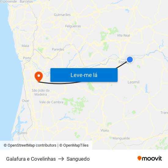 Galafura e Covelinhas to Sanguedo map