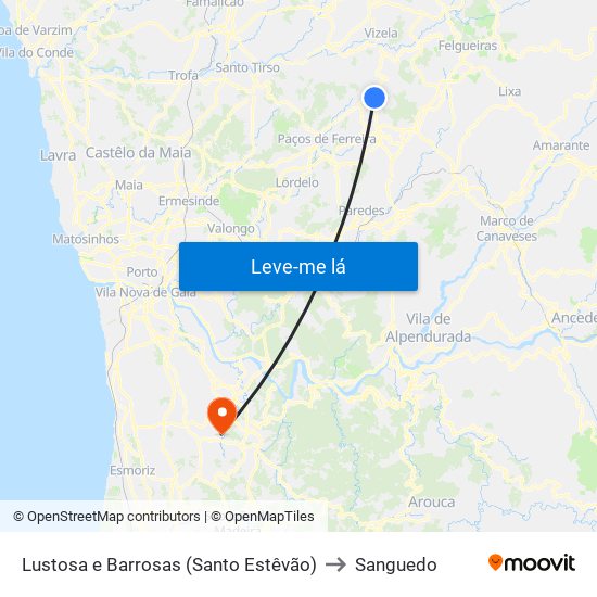 Lustosa e Barrosas (Santo Estêvão) to Sanguedo map