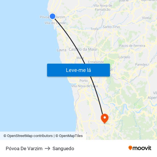 Póvoa De Varzim to Sanguedo map