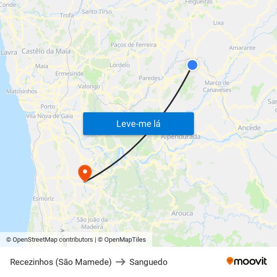 Recezinhos (São Mamede) to Sanguedo map