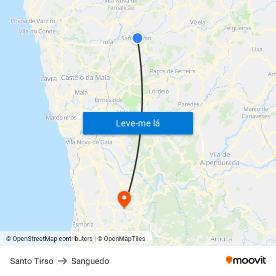 Santo Tirso to Sanguedo map