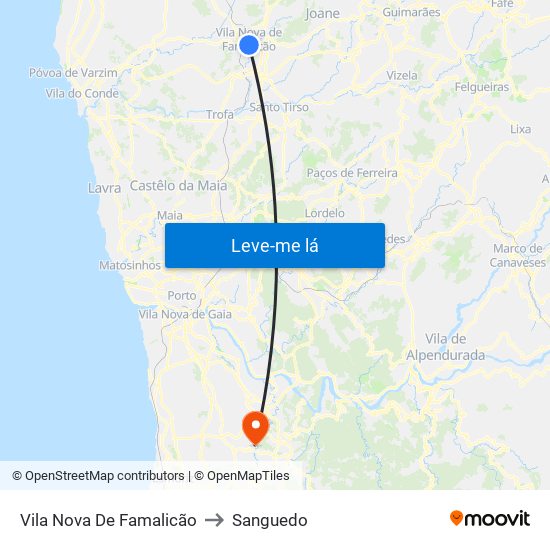 Vila Nova De Famalicão to Sanguedo map