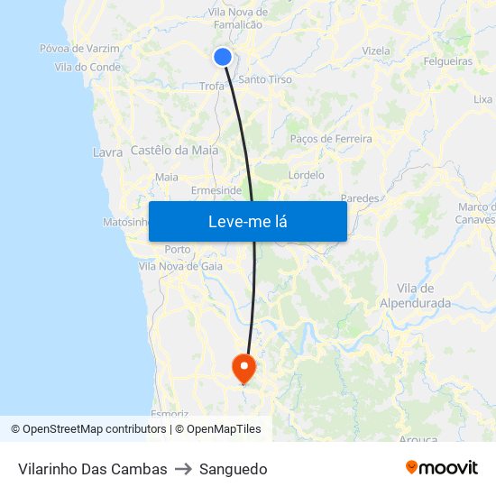 Vilarinho Das Cambas to Sanguedo map