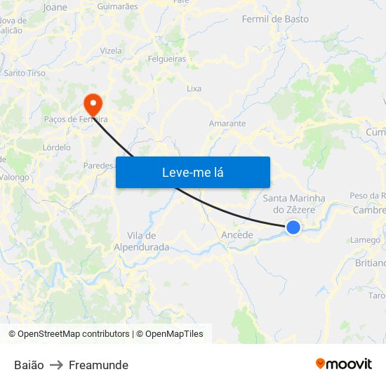 Baião to Freamunde map