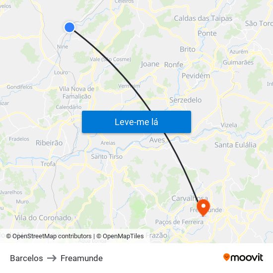 Barcelos to Freamunde map