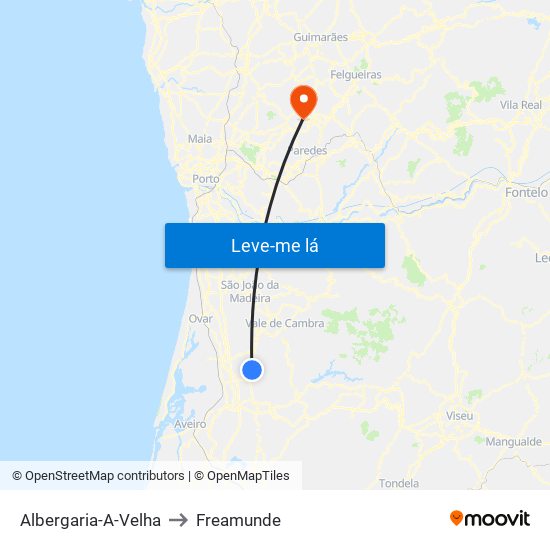 Albergaria-A-Velha to Freamunde map