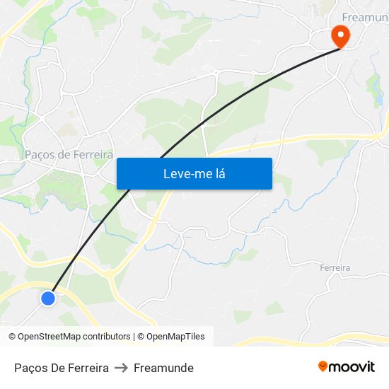 Paços De Ferreira to Freamunde map