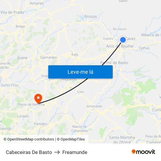 Cabeceiras De Basto to Freamunde map