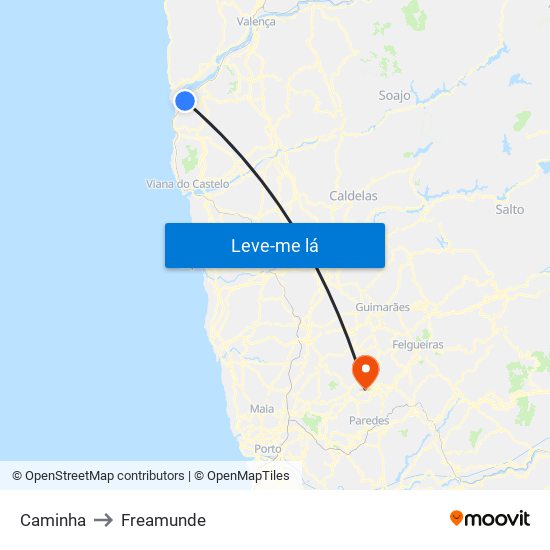 Caminha to Freamunde map