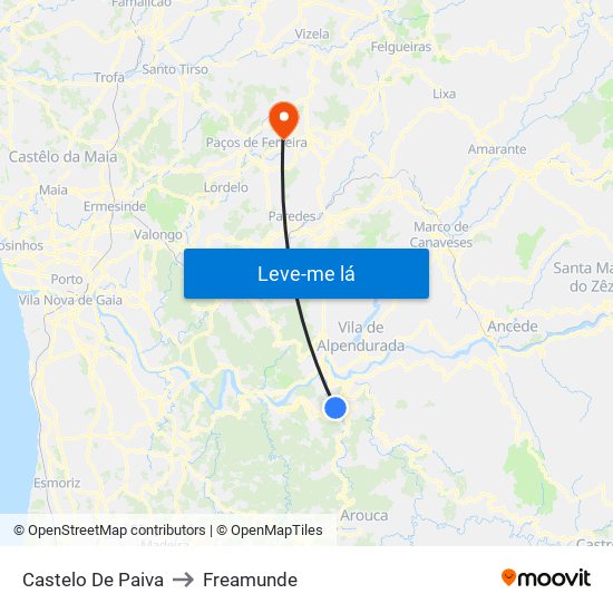 Castelo De Paiva to Freamunde map