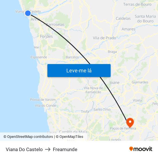 Viana Do Castelo to Freamunde map