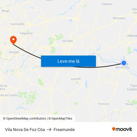 Vila Nova De Foz Côa to Freamunde map