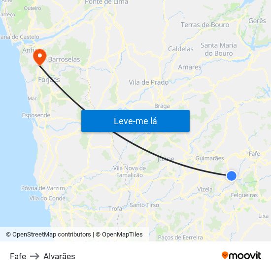 Fafe to Alvarães map