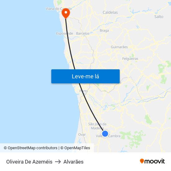 Oliveira De Azeméis to Alvarães map