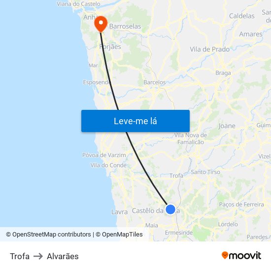 Trofa to Alvarães map