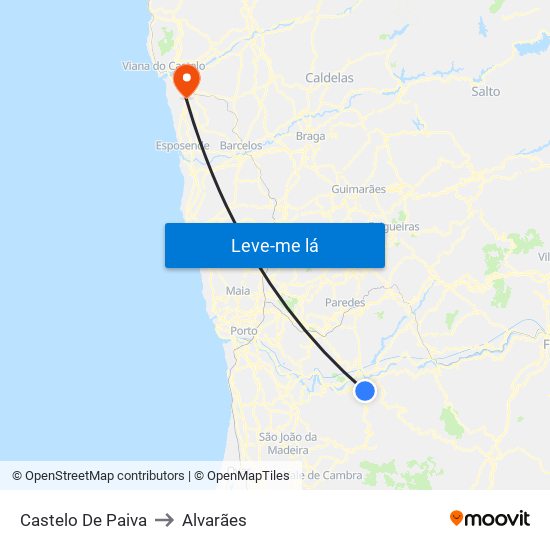 Castelo De Paiva to Alvarães map